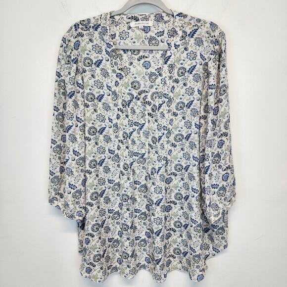 Rose + Olive Blouse Size 2X Floral Paisley Pleated Boho Peasant Artsy Office - Picture 1 of 9